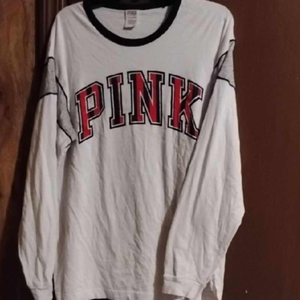 PINK Victoria's Secret White Tee with Black Logo